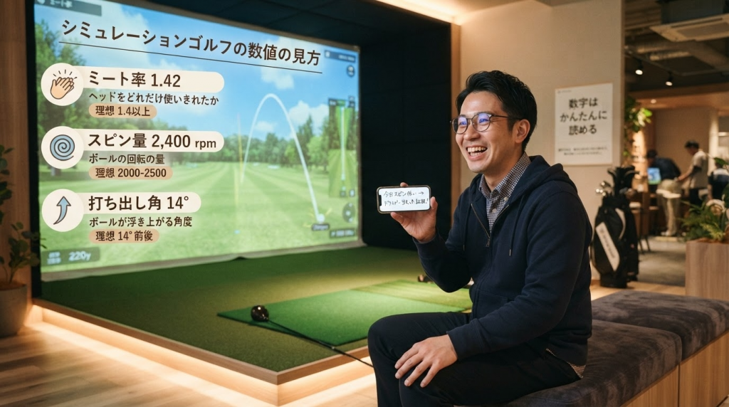 シミュレーションゴルフの数値の見方｜ミート率・スピン量・打ち出し角をやさしく解説