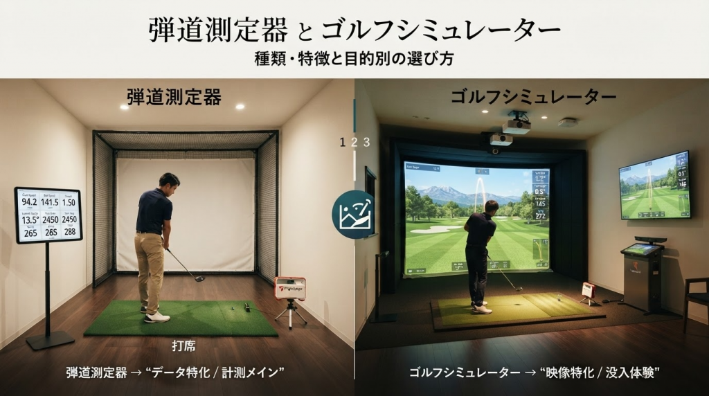 弾道測定器とゴルフシミュレーターは何が違う？種類・特徴と目的別の選び方
