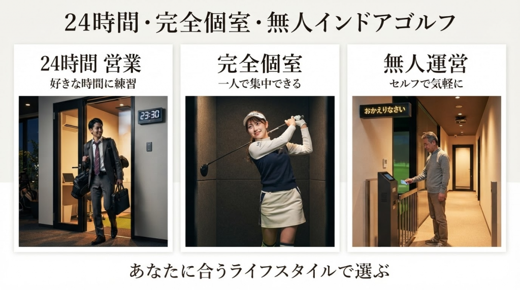 24時間・完全個室・無人のインドアゴルフとは？メリットと選び方を解説