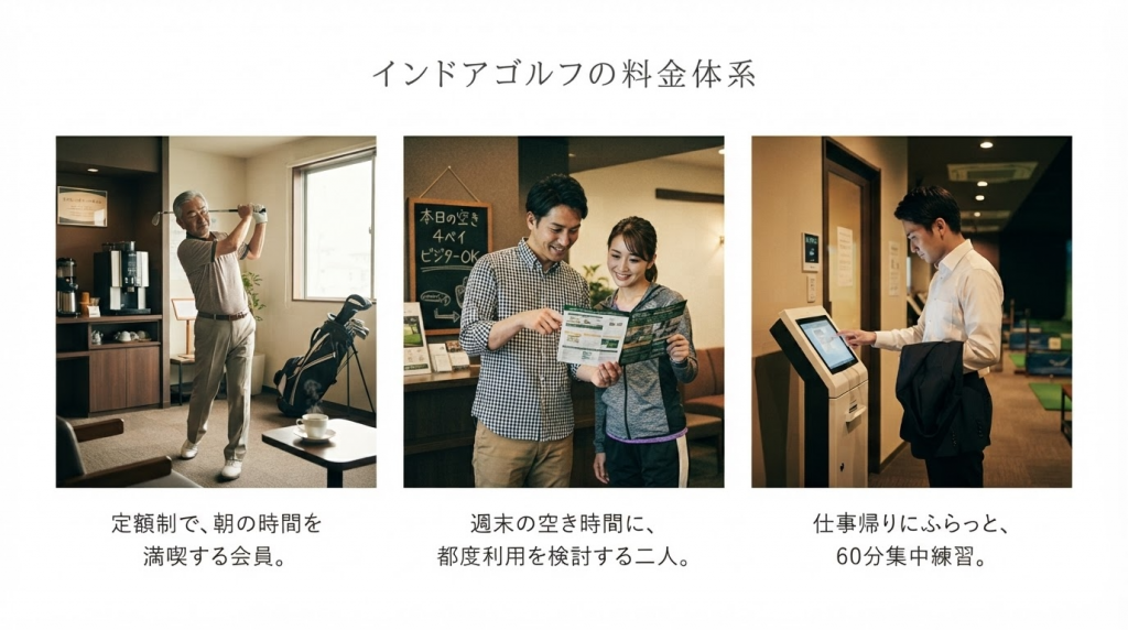 インドアゴルフの料金体系｜ビジター・都度払い・通い放題の違いと選び方